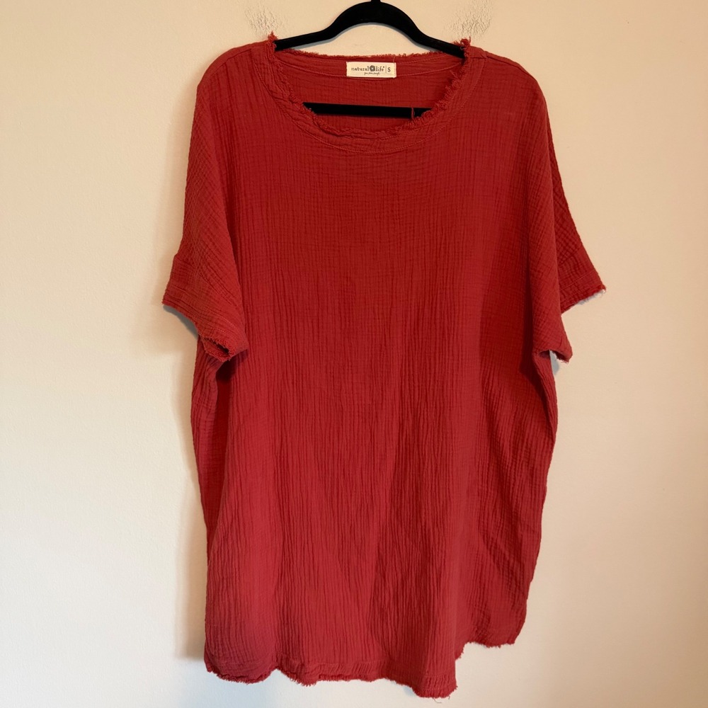 Natural Life tunic top S gauze cotton lightweight beach minimalist boho red